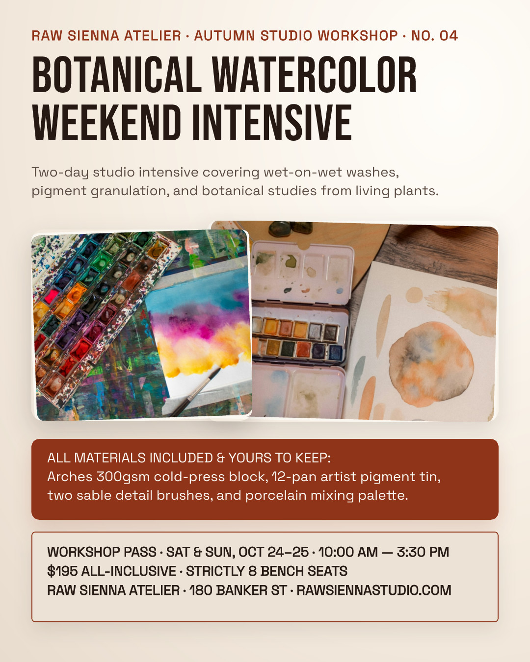 Raw Sienna Botanical Watercolor Weekend Workshop