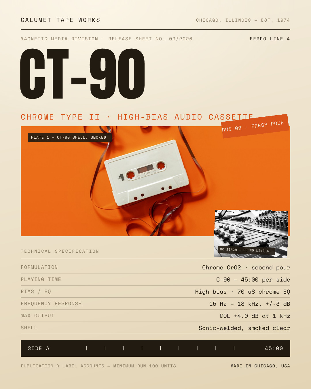 Calumet CT-90 Chrome Cassette Release Sheet