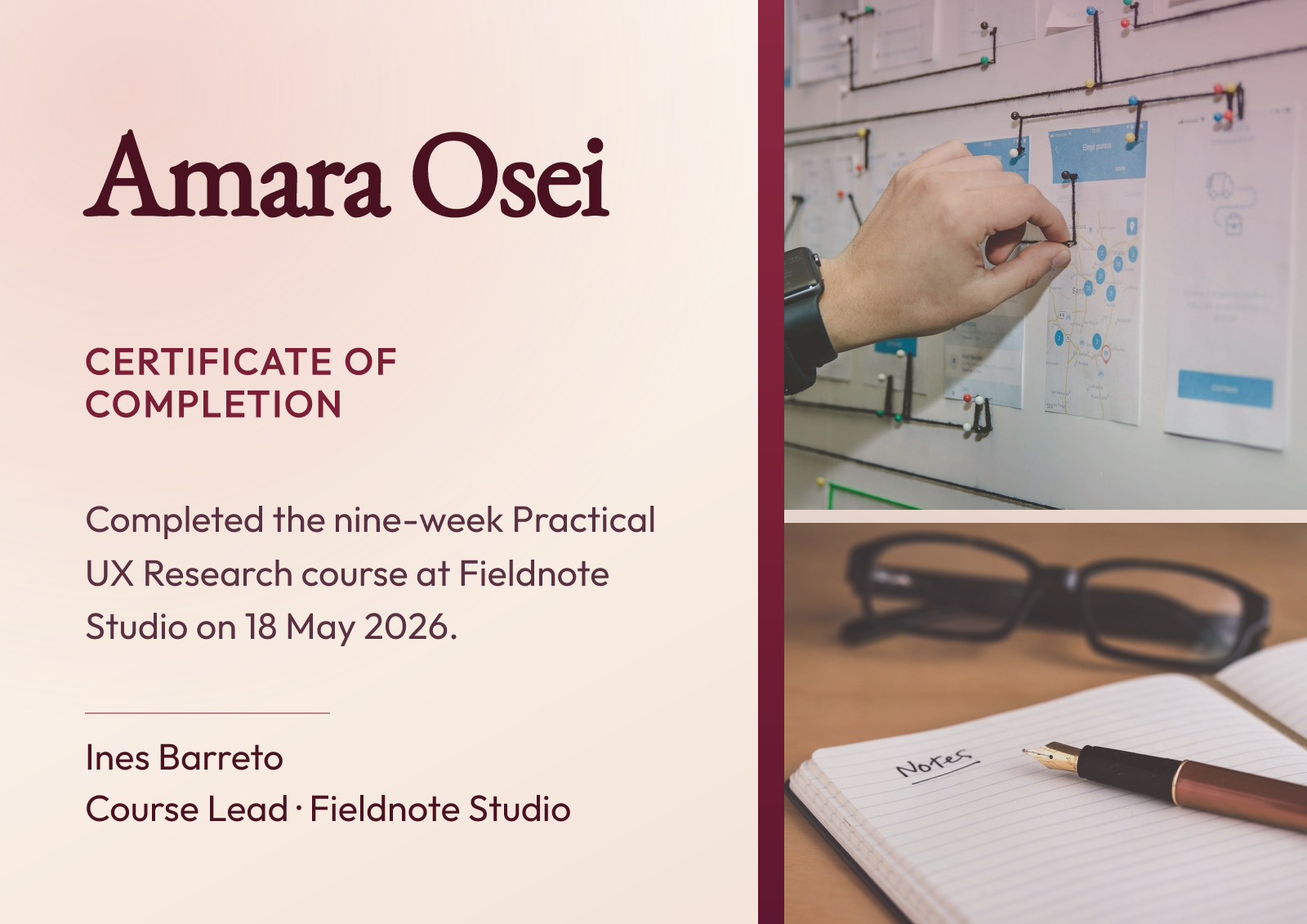 UX Research Course Completion Certificate