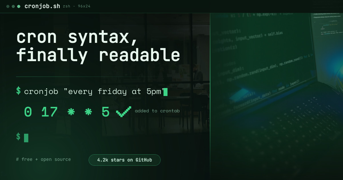 cronjob.sh Cron Syntax Terminal Card