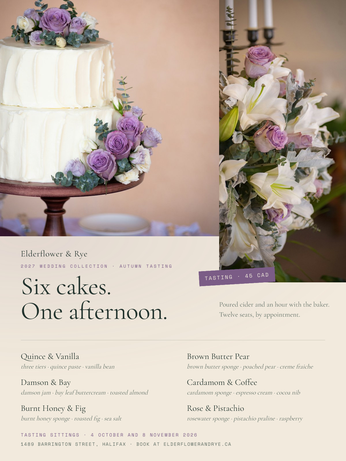 Wedding Cake Autumn Tasting Card
