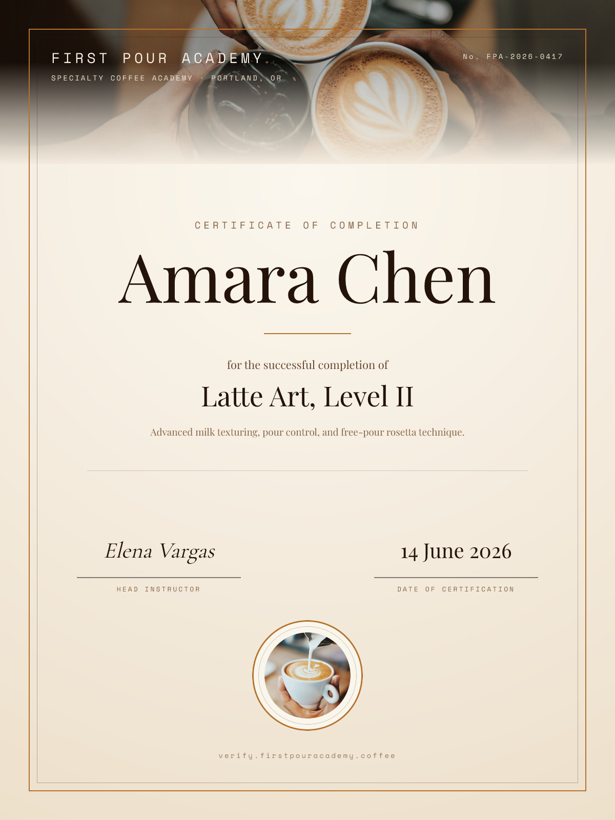 First Pour Academy Certificate of Completion