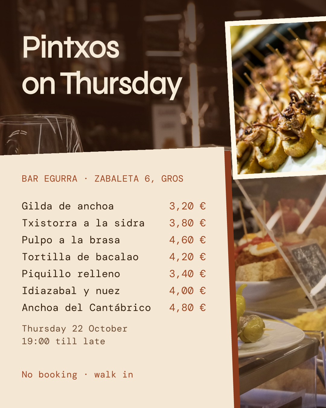 Thursday Pintxos Counter Menu