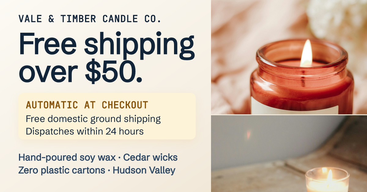 Vale & Timber Candle Studio Free Shipping Banner