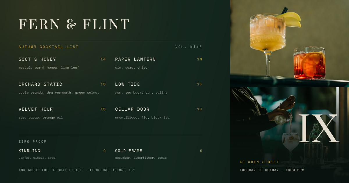 Autumn Cocktail List Menu