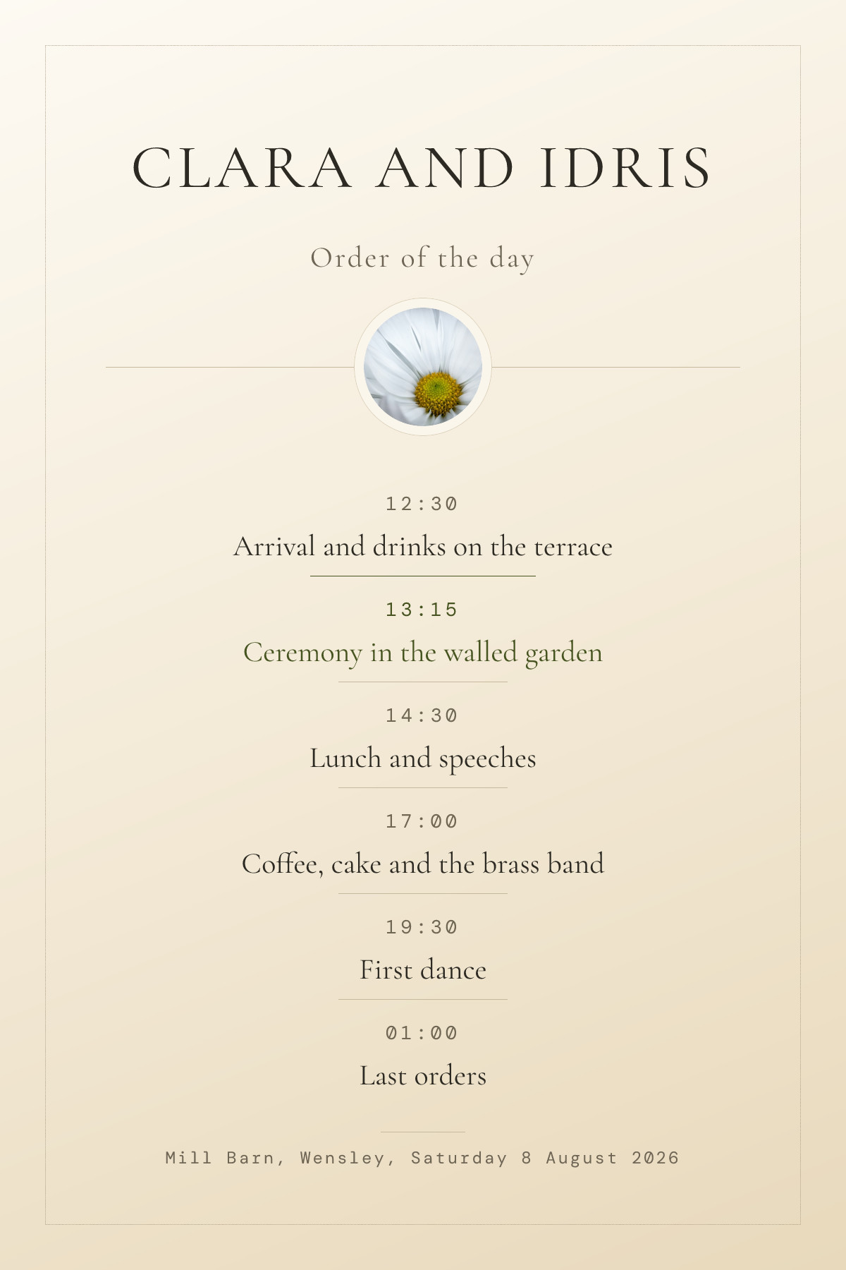 Wedding Order of the Day