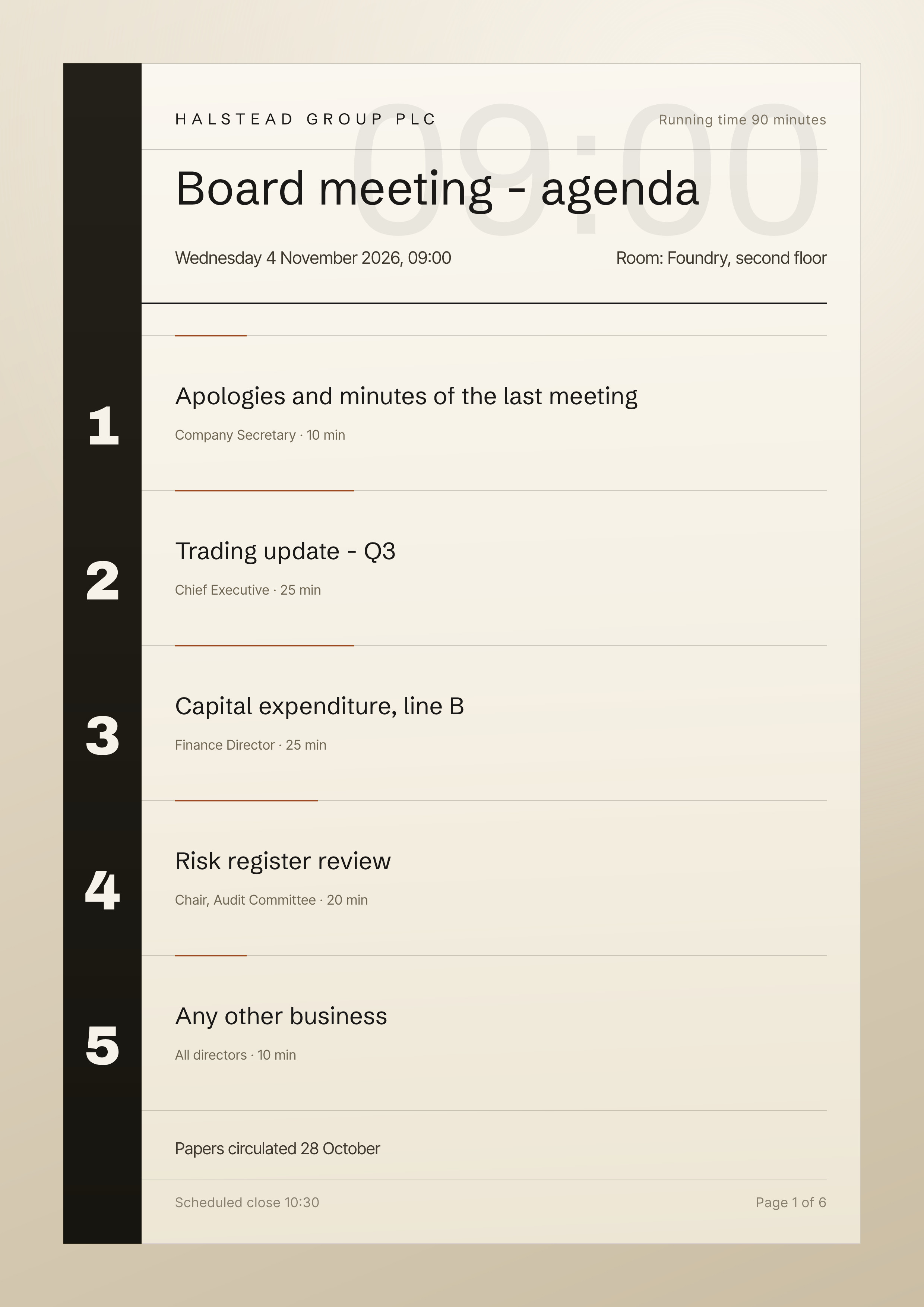 Board Meeting Agenda Sheet