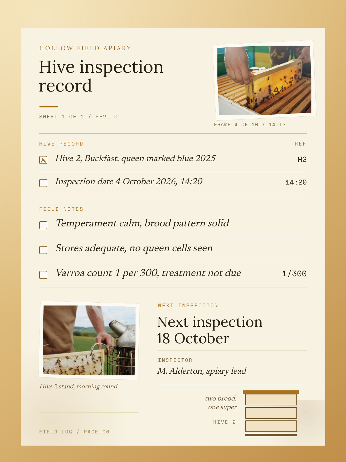 Apiary Inspection Log