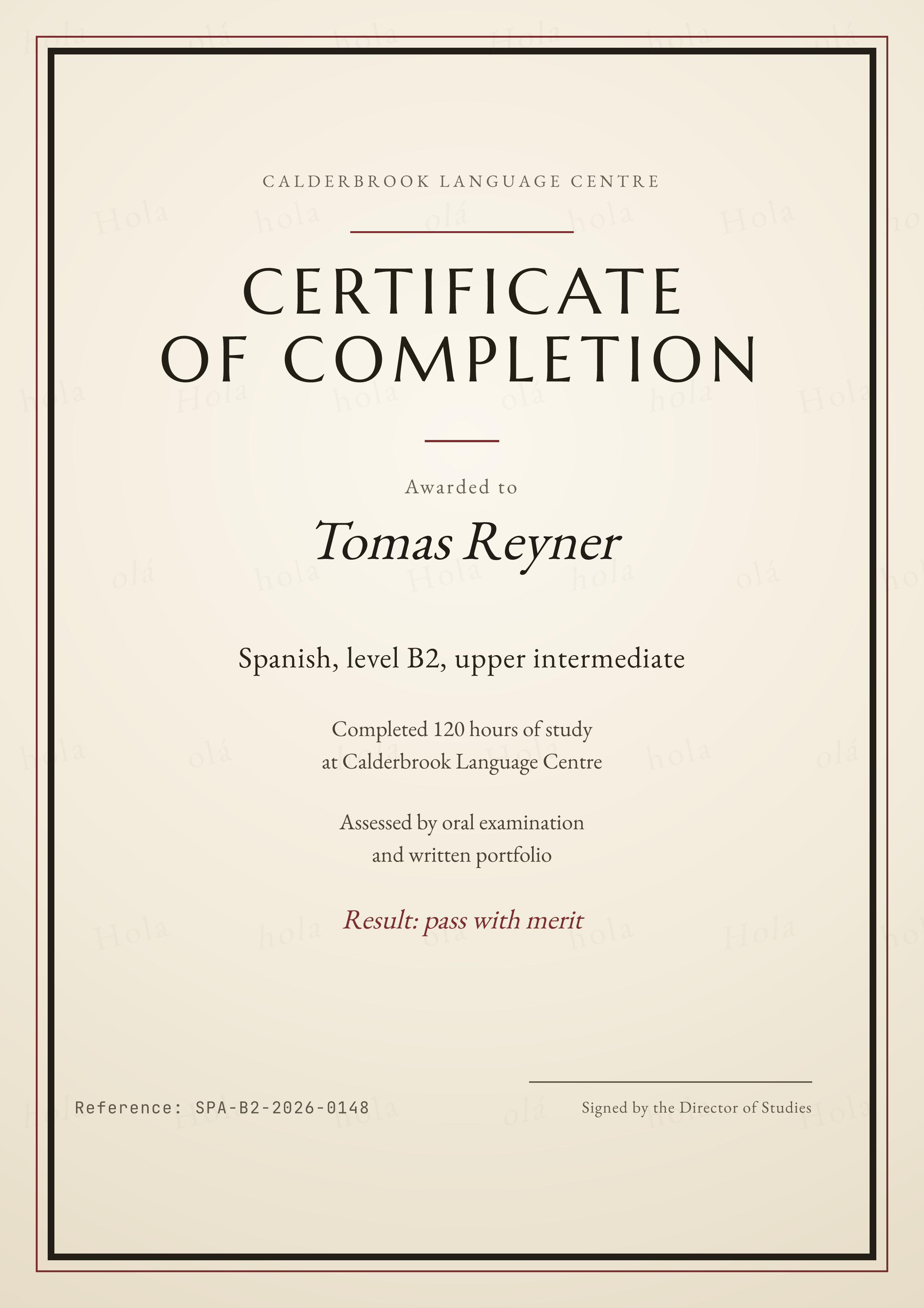 Language Course Certificate