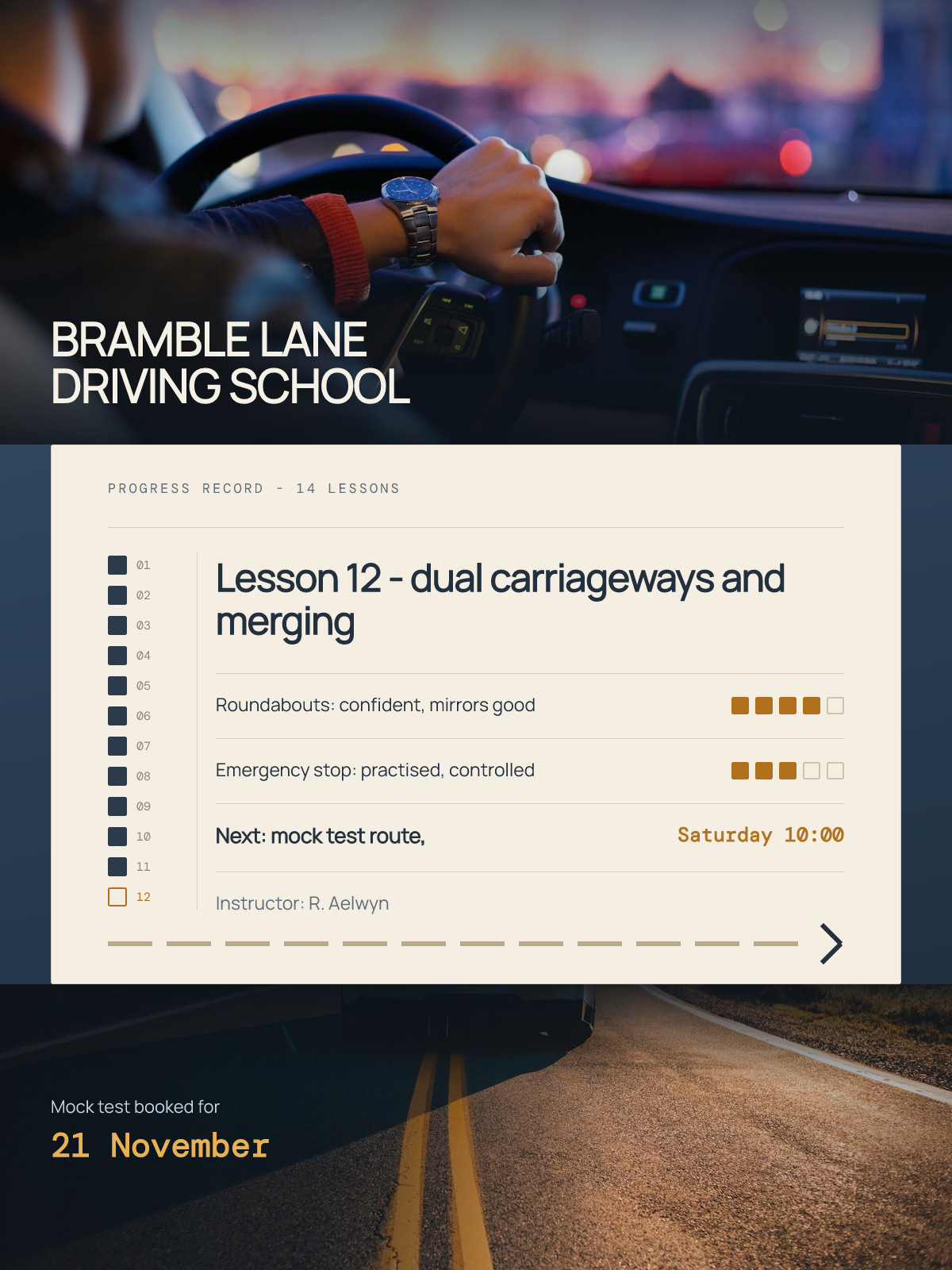 Driving School Lesson Log