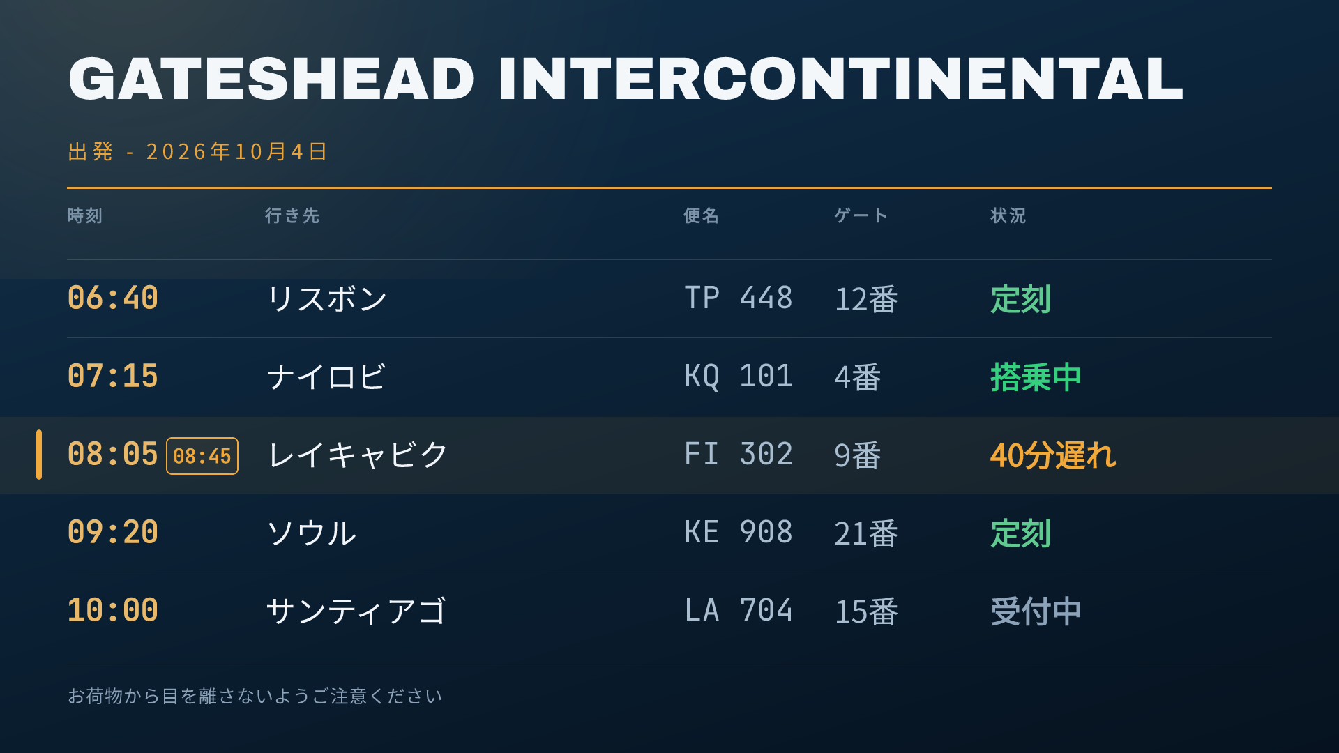 空港の出発案内板