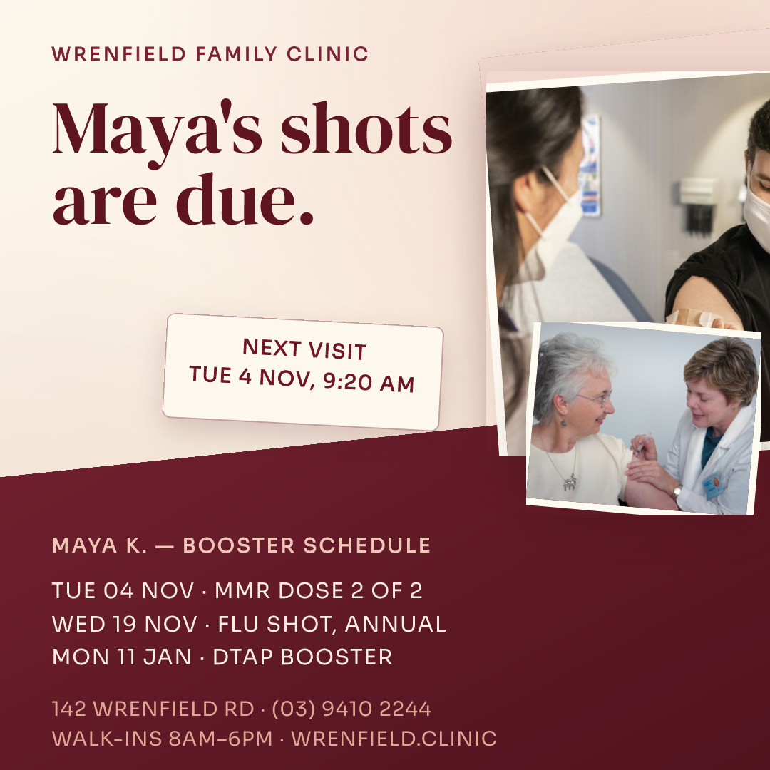 Wrenfield Family Clinic Vaccination Reminder Card