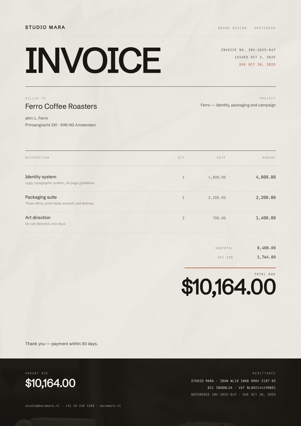 Studio Mara Brand Design Invoice