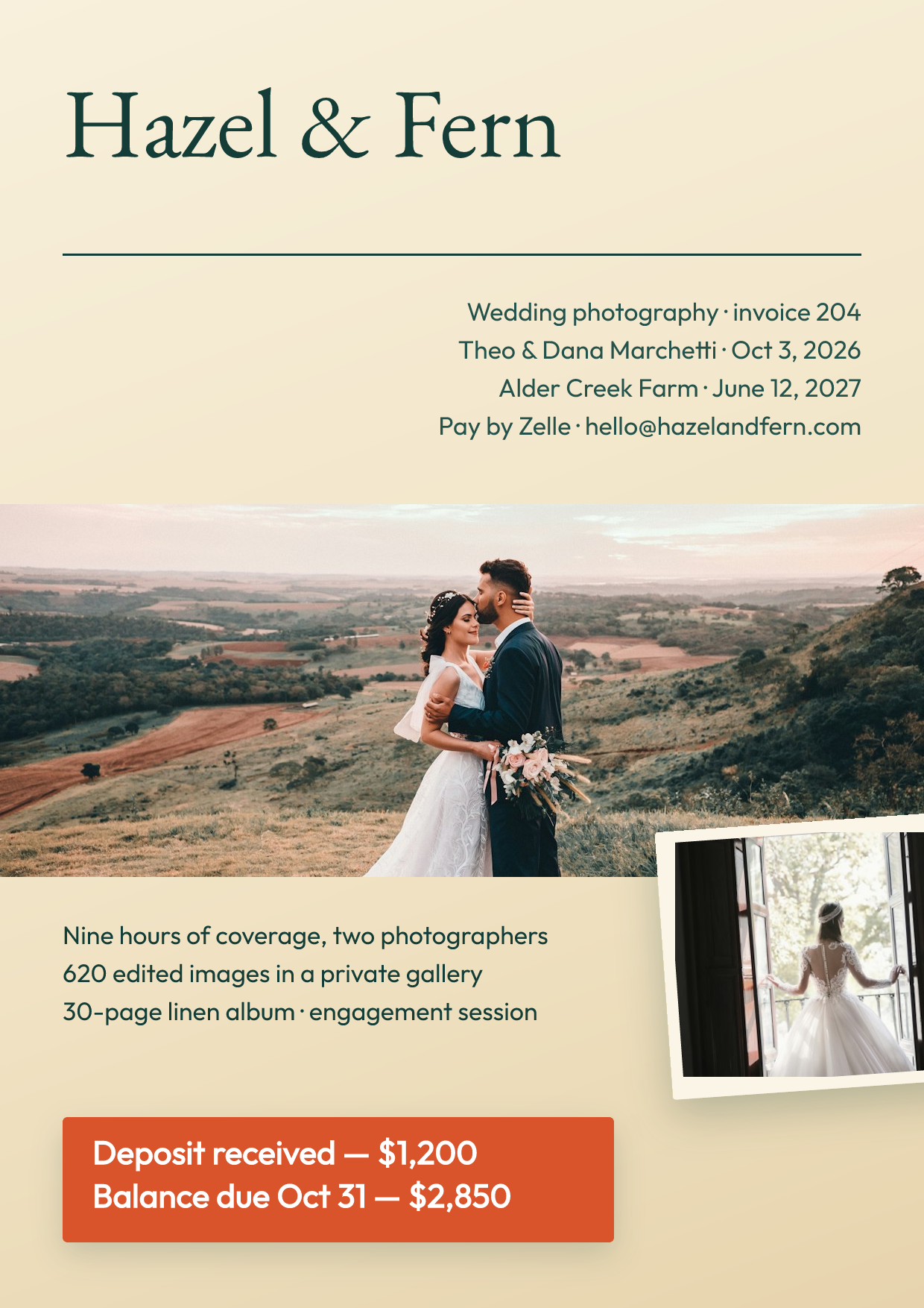 Photography Package Invoice