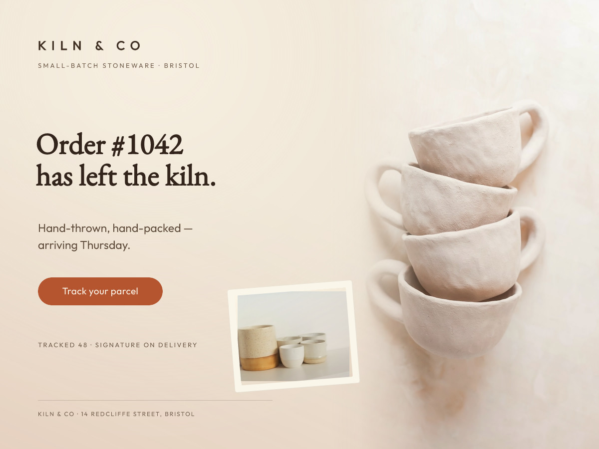 Kiln & Co Order Shipped Notice