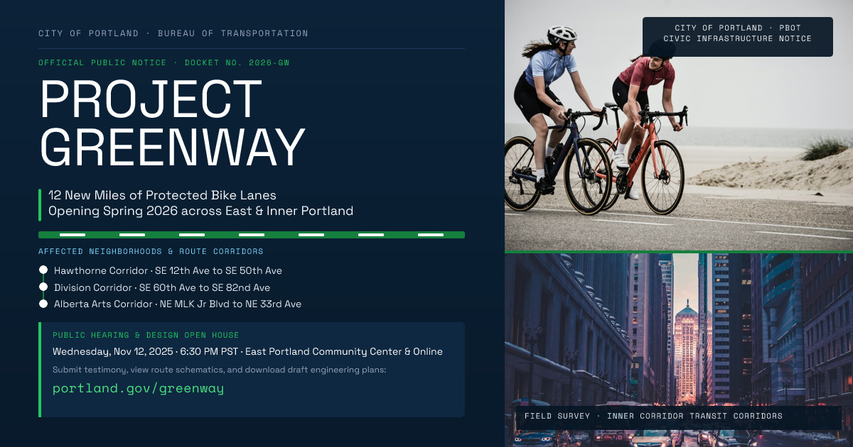 Portland Project Greenway Protected Bikeway Notice