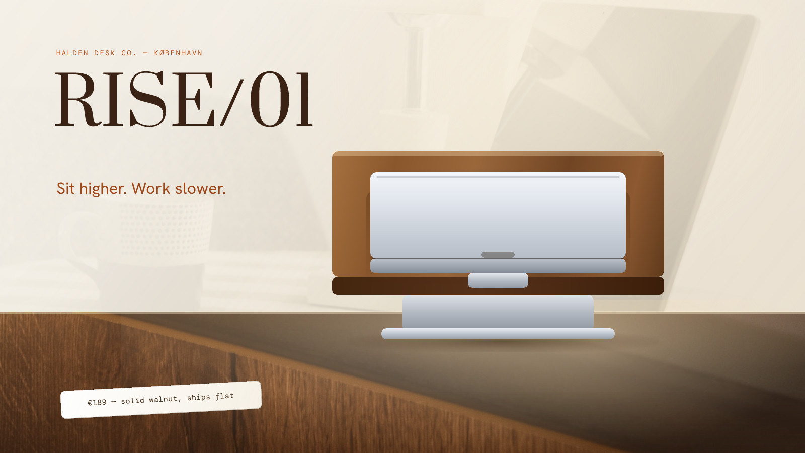 RISE/01 Walnut Laptop Stand Hero