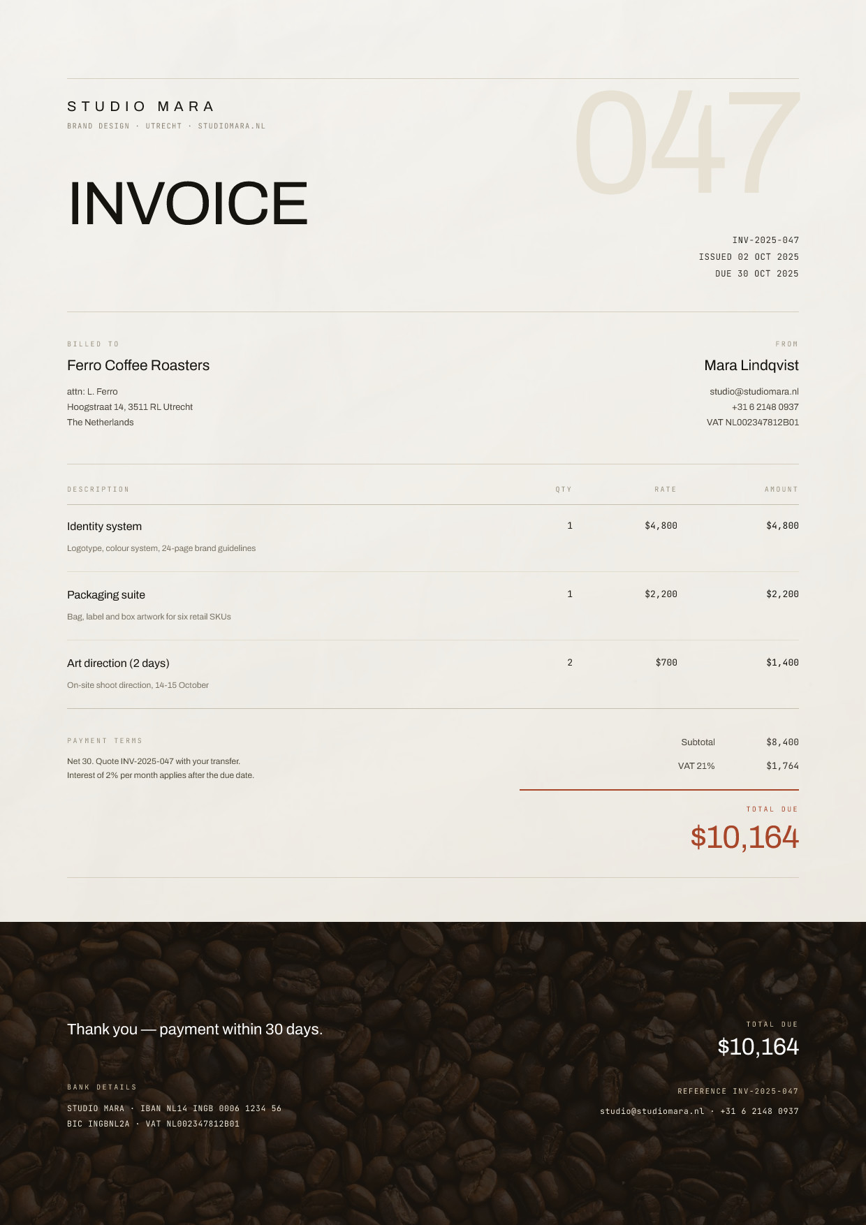 Studio Mara Swiss Minimal Design Invoice