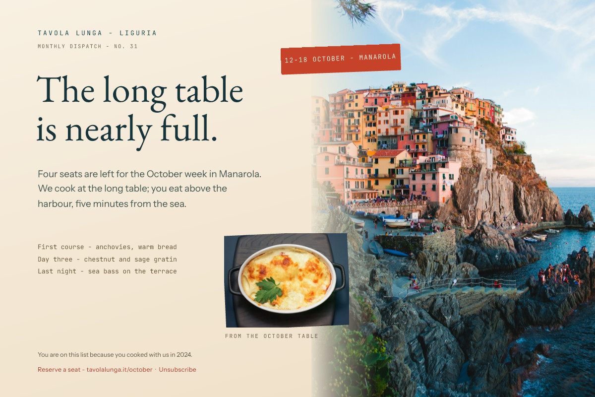 Tavola Lunga Cooking Week Availability Email