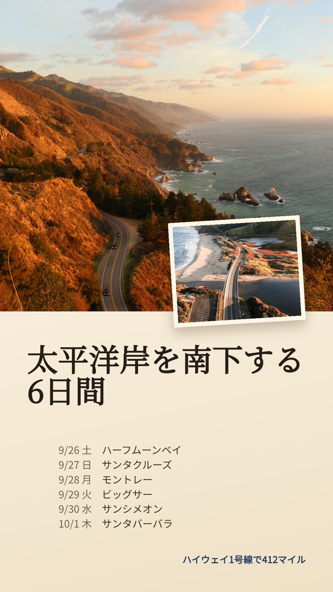 太平洋岸ロードトリップの旅程