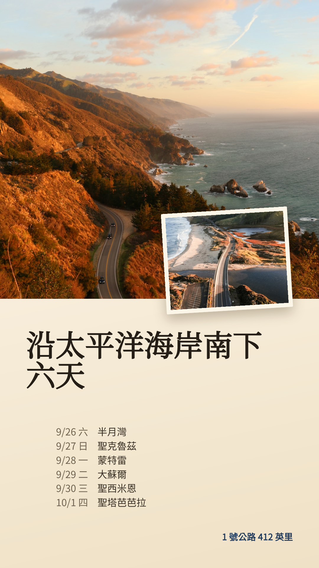 太平洋海岸公路旅行行程