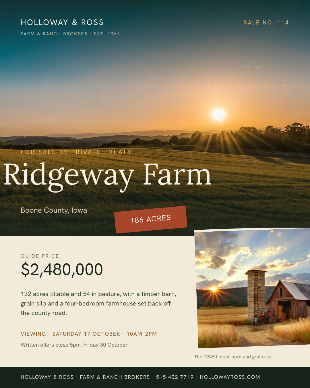 Ridgeway Farm Iowa Land Sale Poster