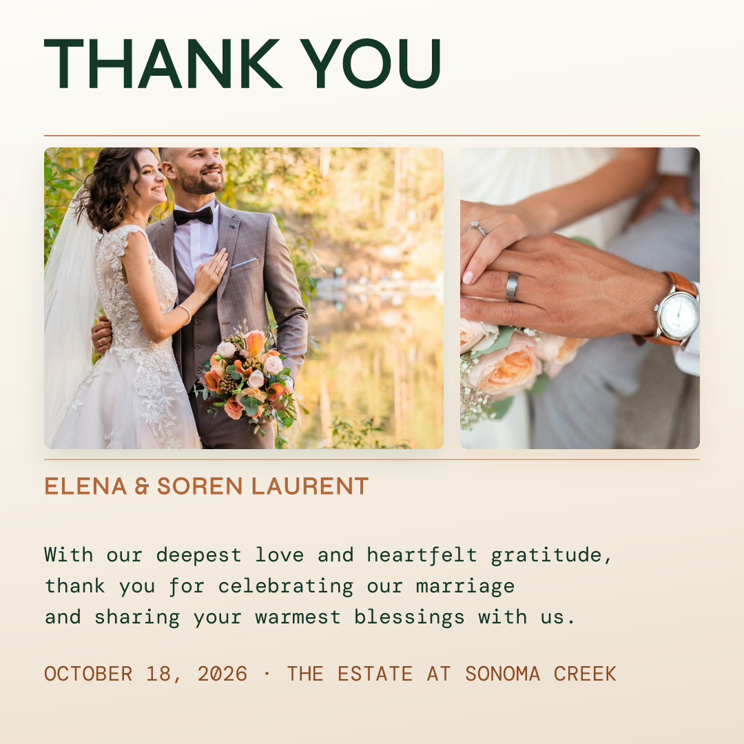 Emerald & Cognac Wedding Thank You Poster Card